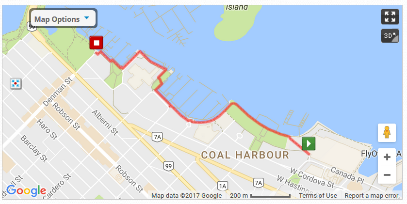 Map of bike route down Coal Harbour seawalll