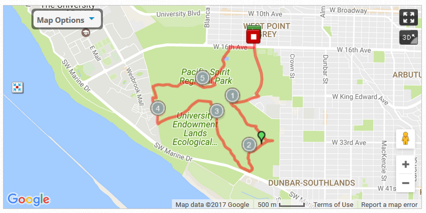 Map of bike path in Pacific Spirit Regional Park