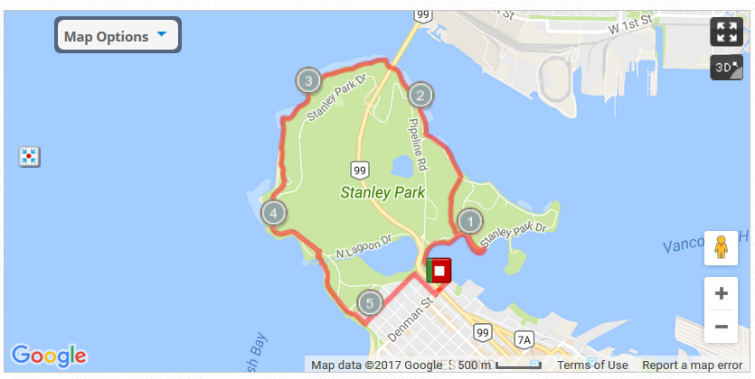 Map of Bike Route around Vancouver's Stanley Park