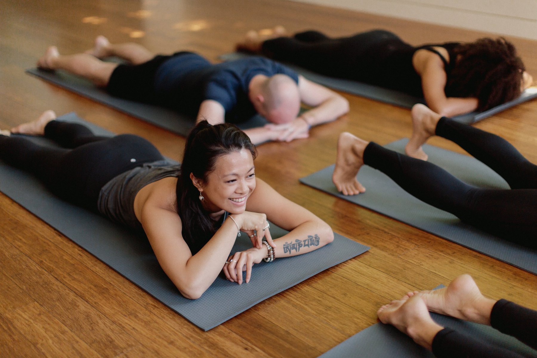 Relaxing at a Yoga class