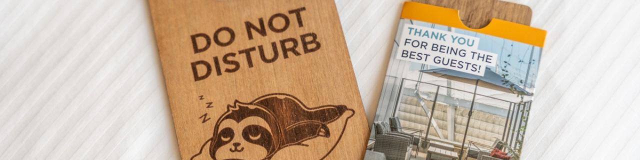 Hotel Willo in Vancouver Wooden Key Cards and Wooden Do Not Disturb Signs
