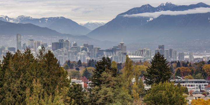 Vancouver Skyline with Fall Trees