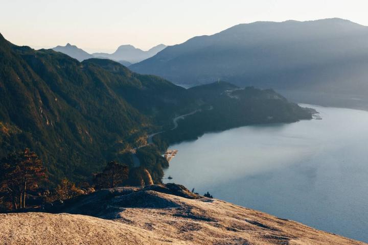 The view from the top of The Stawamus Chief in the Stawamus Chief Provincial Park in Squamish